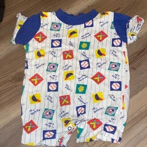Vintage Colorful Baseball Themed Baby Romper